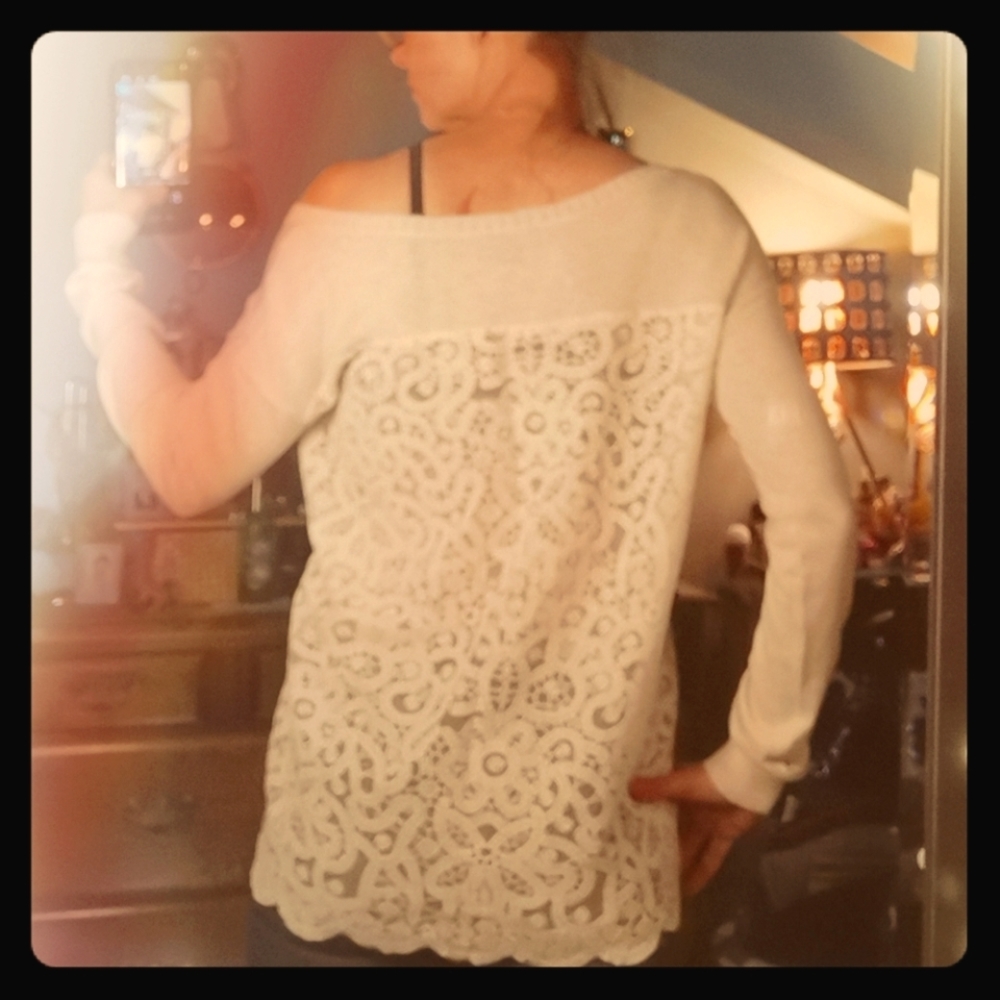 AEO Cream Boxy Lace Back Wide Neck Sweater!